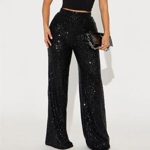 FASHION NOVA After Glow Sequin Flare Pant in Black